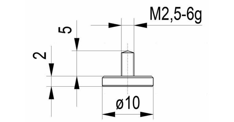 1033114112 Plochý hrot č.9 pro úchylkoměry závit A M2,5 prům. 10 mm