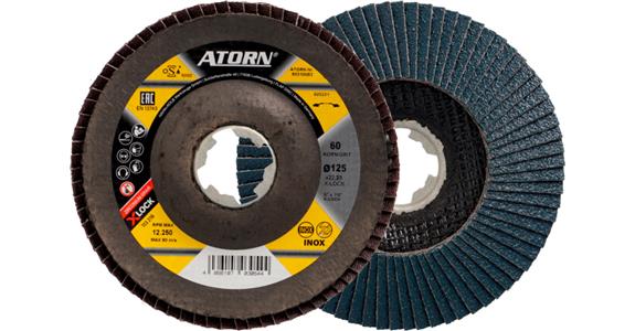 Brusný lamelový kotouč ATORN X-LOCK průměr 125 mm, zirkon, zrnitost 60, zahnutý