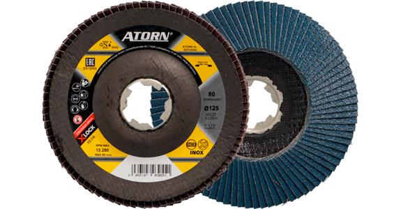 Brusný lamelový kotouč ATORN X-LOCK průměr 125 mm, zirkon, zrnitost 80, zahnutý