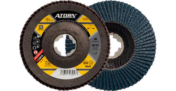 Brusný lamelový kotouč ATORN X-LOCK průměr 125 mm, zirkon, zrnitost 40, zahnutý