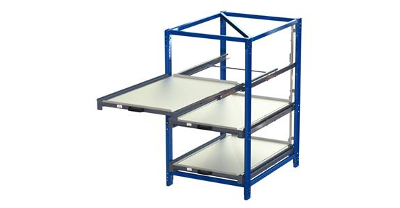 Kompakt-Auszugregal mit 3 Fächern 100% Längsauszug H1560xB880xT1251 mm