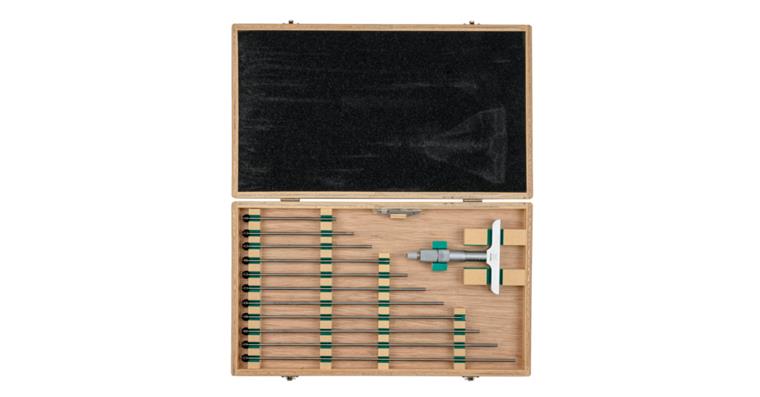 1031691105 Hloubkoměr mikrometrický 0–300 mm 101,6×16 mm se 12 prodlouženími