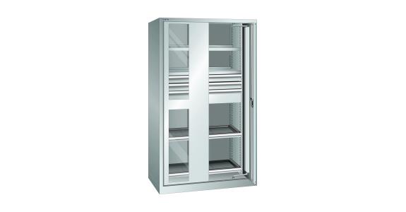Schwerlastschrank mit 2 Sichtfenster-Einschwenktüren 1146x690x1950mm RAL 7035