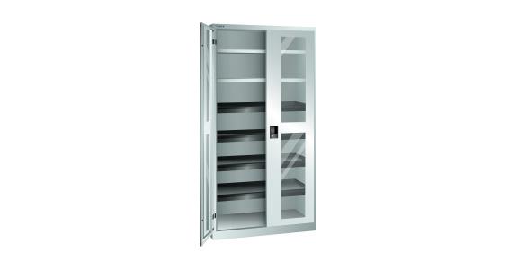 Flügeltürschrank mit 2 Sichtfenster-Türen BxTxH 1000x580x1950mm RAL 7035