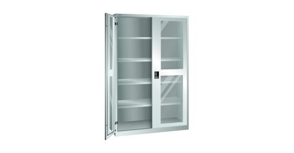 Flügeltürschrank mit Sichtfenster-Türen BxTxH 1250x400x1950mm 4Fachböden RAL7035