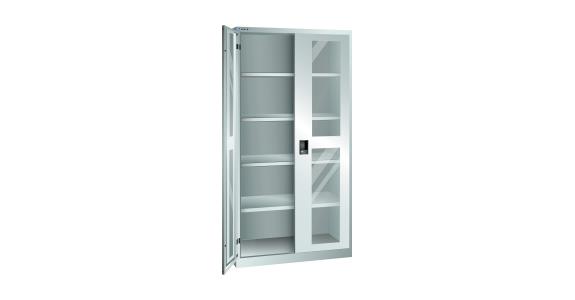 Flügeltürschrank mit Sichtfenster-Türen BxTxH 1000x500x1950mm 4Fachböden RAL7035