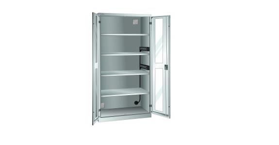 Akku-Ladeschrank mit Sichtfenster-Türen 1000x580x1950mm 4 Fachböden RAL 7035