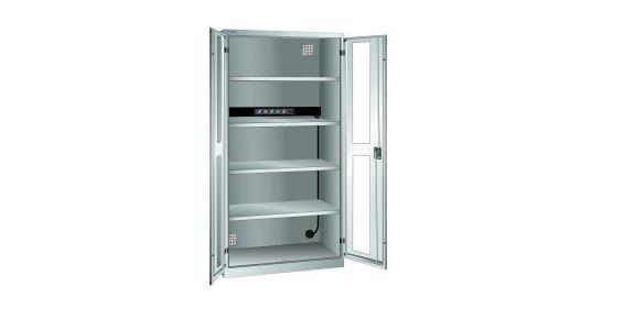 Akku-Ladeschrank mit Sichtfenster-Türen 1000x580x1950mm 4 Fachböden RAL 7035