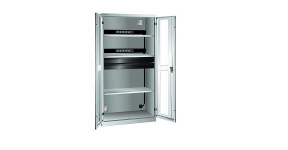 Akku-Ladeschrank mit Sichtfenster-Türen 1000x580x1950mm Typ D 2x5 230V RAL 7035