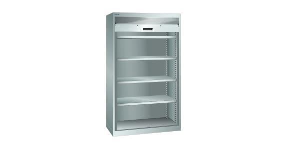 Schwerlastschrank mit Rollladen 1100x641x1950mm 4 Fachböden RAL 7035