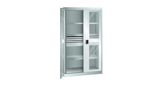 Schwerlastschrank mit 2 Sichtfenster-Flügeltüren 1100x641x1950mm RAL 7035