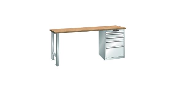 Werkbank 1500x750x840mm 5 Schubladen 1x50/2x100/1x150/1x300 75kg RAL 7035