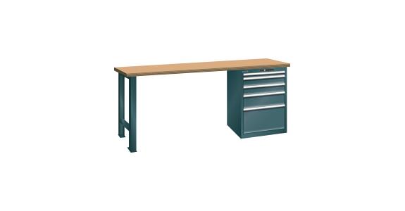 Werkbank 1500x750x840mm 5 Schubladen 1x50/2x100/1x150/1x300 75kg RAL 7016