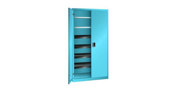 Flügeltürschrank BxTxH 1000x580x1950mm 2 Fachböden, 4 Auszugböden RAL 5012