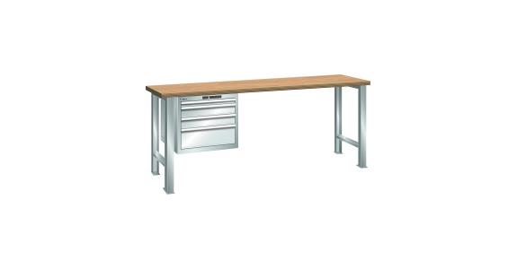 Werkbank 1500x750x890mm 4 Schubladen 1x50/2x100/1x200 75kg Multiplex RAL 7035