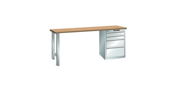 Werkbank 2000x750x840mm 4 Schubladen 2x100/1x200/1x300 75kg Multiplex RAL 7035