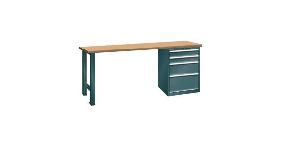 Werkbank 1500x750x840mm 4 Schubladen 2x100/1x200/1x300 75kg Multiplex RAL 7016