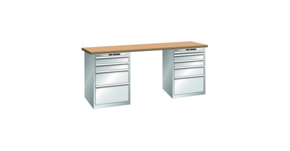 Werkbank 2000x750x840mm 4 + 5 Schubladen Tragkraft 75kg Multiplex RAL 7035