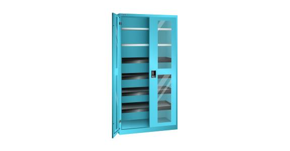 Flügeltürschrank mit 2 Sichtfenster-Türen BxTxH 1000x580x1950mm RAL 5012