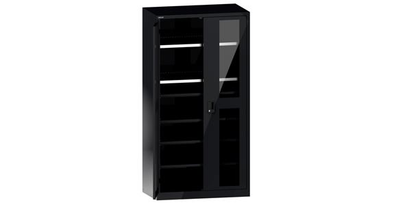 Flügeltürschrank mit 2 Sichtfenster-Türen BxTxH 1000x580x1950mm RAL 7016