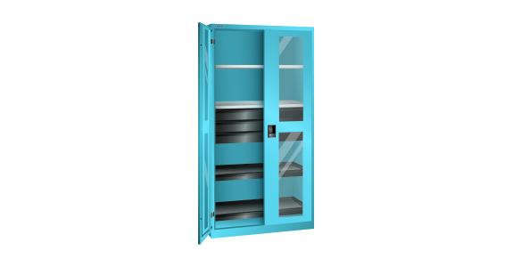 Flügeltürschrank mit 2 Sichtfenster-Türen BxTxH 1000x580x1950mm RAL 5012