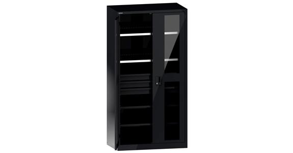 Flügeltürschrank mit 2 Sichtfenster-Türen BxTxH 1000x580x1950mm RAL 7016