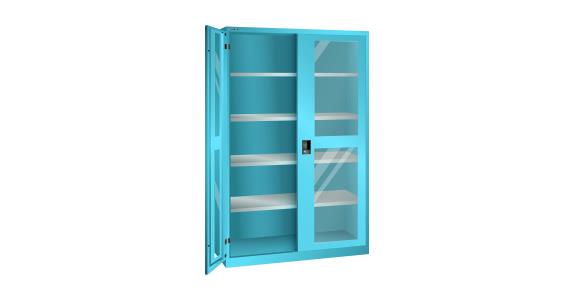 Flügeltürschrank mit Sichtfenster-Türen BxTxH 1250x580x1950mm 4Fachböden RAL5012