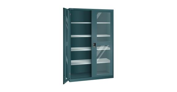Flügeltürschrank mit Sichtfenster-Türen BxTxH 1250x580x1950mm 4Fachböden RAL7016