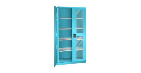 Flügeltürschrank mit Sichtfenster-Türen BxTxH 1000x580x1950mm 4Fachböden RAL5012