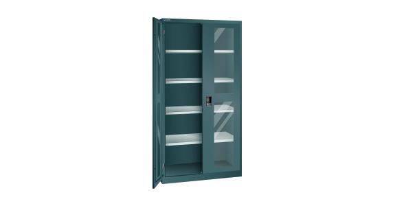 Flügeltürschrank mit Sichtfenster-Türen BxTxH 1000x580x1950mm 4Fachböden RAL7016