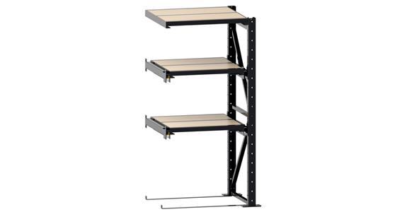 Anbauregal BxTxH 890x860x2000mm 1 Festrahmen, 2 Auszugrahmen 1000kg RAL 7016