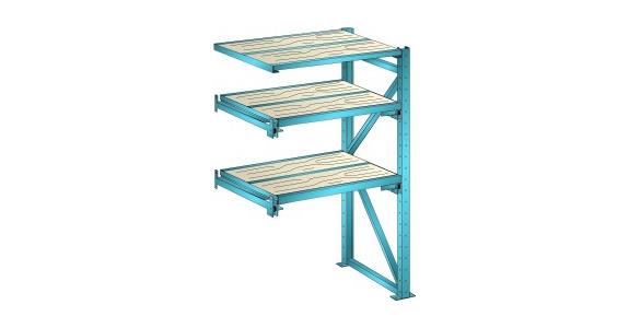 Anbauregal BxTxH 1290x860x2000mm 1 Festrahmen, 2 Auszugrahmen 1000kg RAL 5012