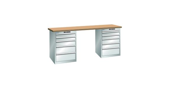 Werkbank 2000x750x890mm 5 + 6 Schubladen Tragkraft 75kg Multiplex RAL 7035