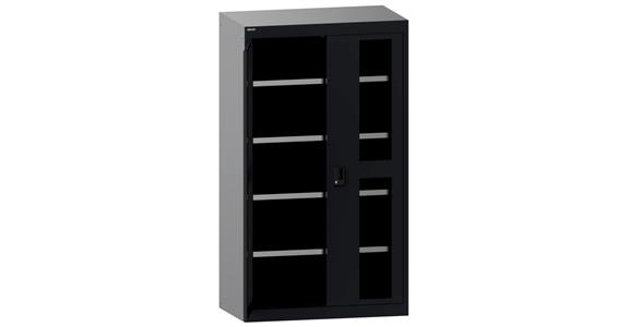 Schwerlastschrank mit 2 Sichtfenster-Flügeltüren 1100x641x1950mm RAL 7016