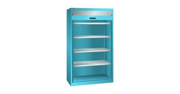 Schwerlastschrank mit Rollladen 1100x641x1950mm 4 Fachböden RAL 5012