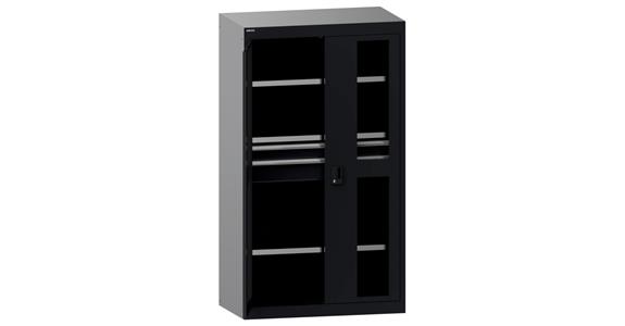 Schwerlastschrank mit 2 Sichtfenster-Flügeltüren 1100x641x1950mm RAL 7016