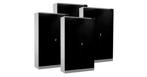 LIZZARD Flügeltürschrank H1950xB1200xT500 mm RAL7035/7016 mit 4 Fachböden 4er-Set