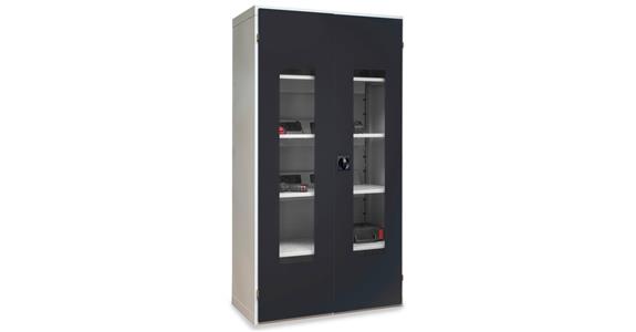 Akkuladeschrank mit Sichtfenstertüren BxTxH 980 x 500 x 1838 mm 7035/7016