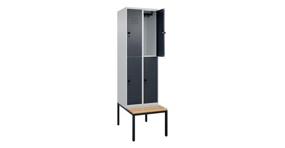Doppelstock-Spind Classic PLUS, Bank, 4 Fächer, 2120x600x815mm RAL 7035/7016