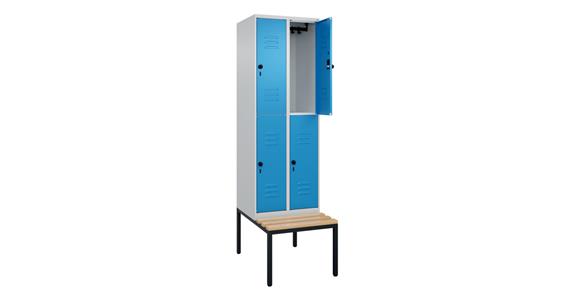 Doppelstock-Spind Classic PLUS, Bank, 4 Fächer, 2120x600x815mm RAL 7035/5012