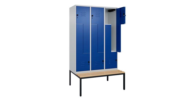 1085212303 Z-skříňka Classic PLUS, lavička, 6 přihrádky, 2120×1200×815mm RAL 7035/5010