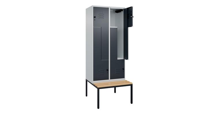 1085212201 Z-skříňka Classic PLUS, lavička, 4 přihrádky, 2120×800×815mm RAL 7035/7016