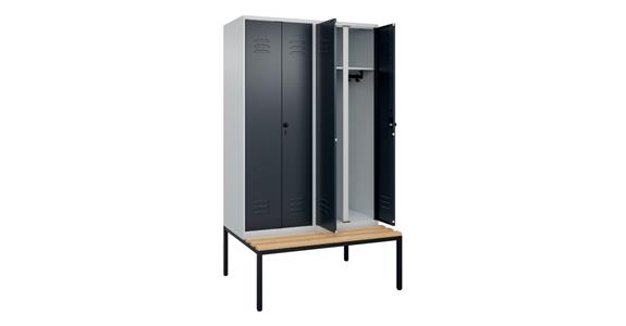 Schwarz-Weiß-Spind Classic PLUS, Bank, für 2 Personen, 2120x1200x815mm 7035/7016