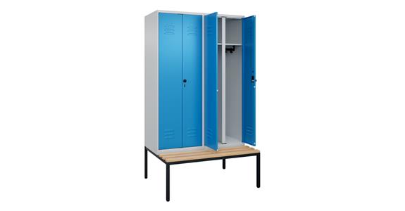 Schwarz-Weiß-Spind Classic PLUS, Bank, für 2 Personen, 2120x1200x815mm 7035/5012