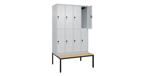 Doppelstock-Spind Classic PLUS, Bank, 8 Fächer, 2120x1200x815mm RAL 7035/7035