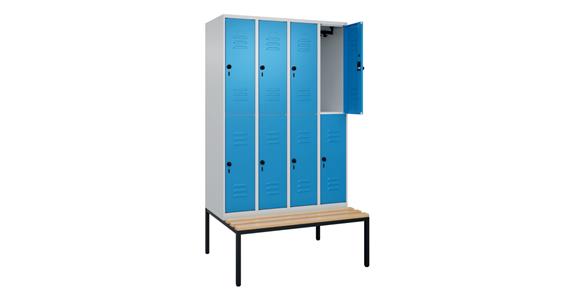 Doppelstock-Spind Classic PLUS, Bank, 8 Fächer, 2120x1200x815mm RAL 7035/5012
