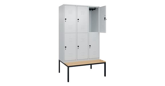 Doppelstock-Spind Classic PLUS, Bank, 6 Fächer, 2120x1200x815mm RAL 7035/7035