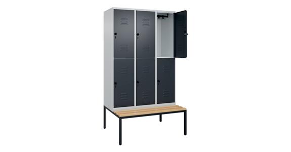 Doppelstock-Spind Classic PLUS, Bank, 6 Fächer, 2120x1200x815mm RAL 7035/7016