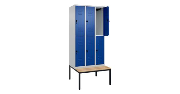 Doppelstock-Spind Classic PLUS, Bank, 6 Fächer, 2120x900x815mm RAL 7035/5010