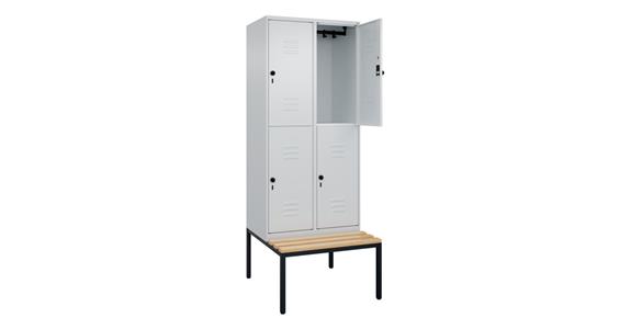 Doppelstock-Spind Classic PLUS, Bank, 4 Fächer, 2120x800x815mm RAL 7035/7035